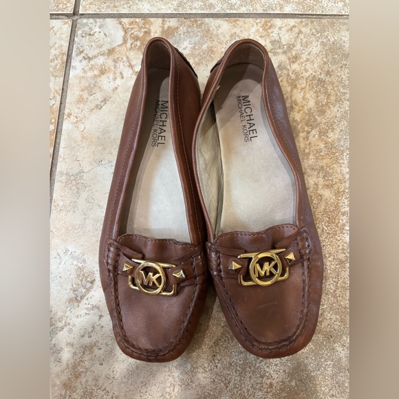 Michael Kors Brown Leather MK Logo minimalist business casual Loafers - Picture 2 of 6